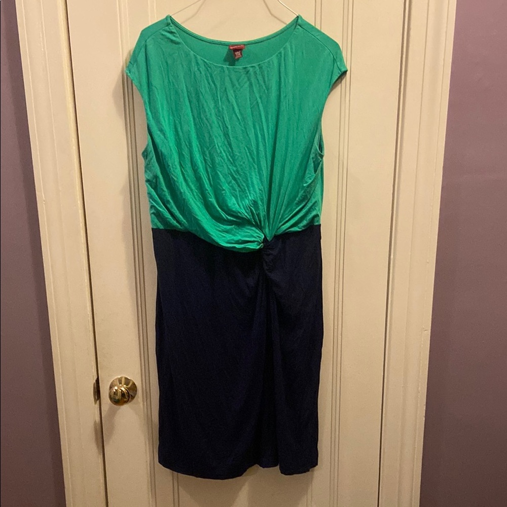 Merona Green and Blue Sheath Dress with Ruched Tie Front